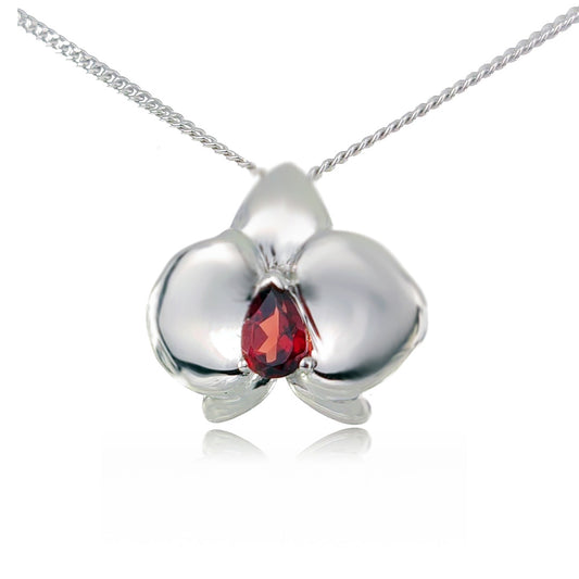 Garnet Aphrodite Orchid Necklace Sterling Silver