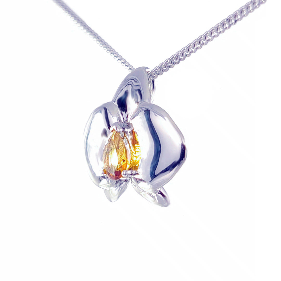 Silver Citrine Aphrodite Orchid Natural Yellow 0.35ct 18'' Sterling Chain