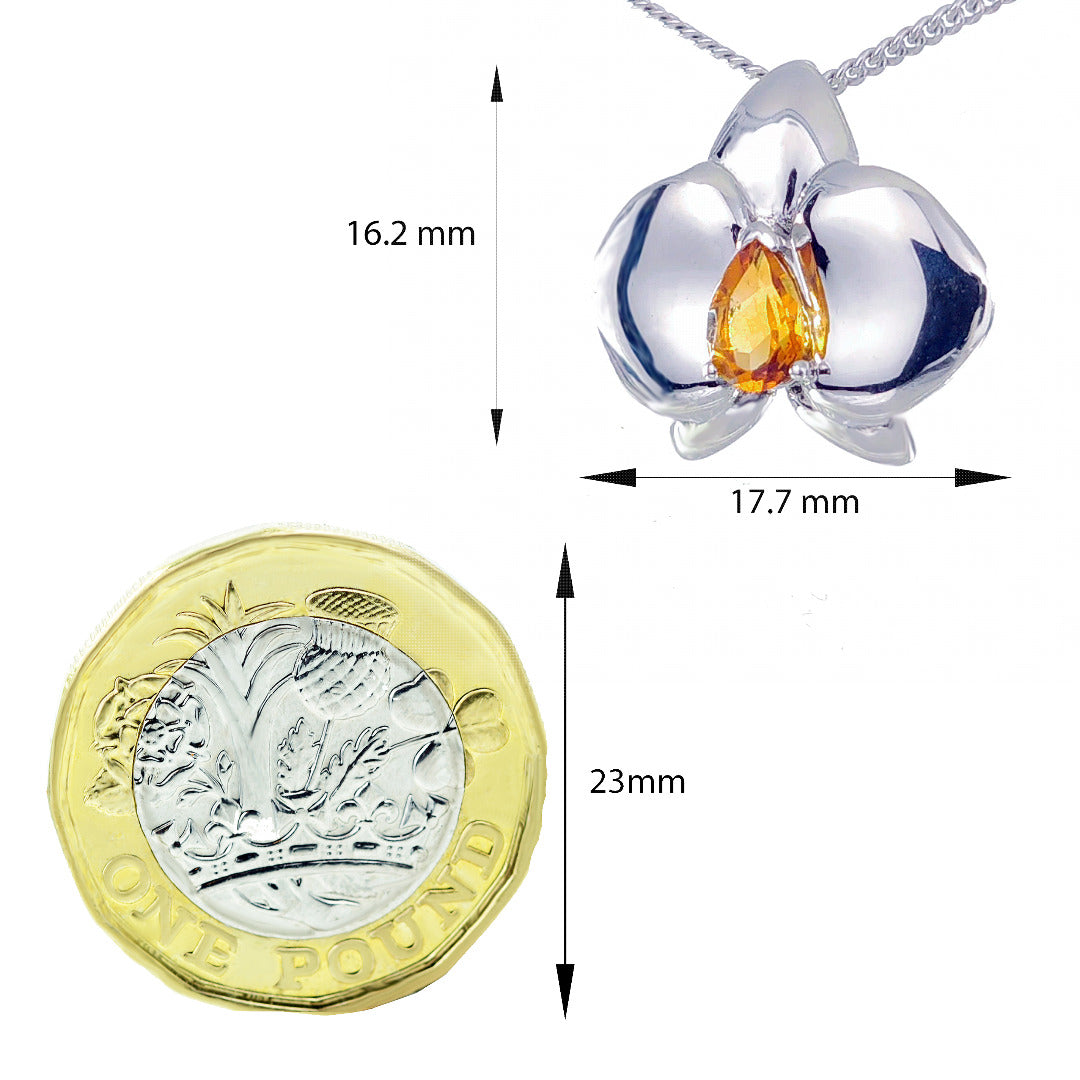Silver Citrine Aphrodite Orchid Natural Yellow 0.35ct 18'' Sterling Chain