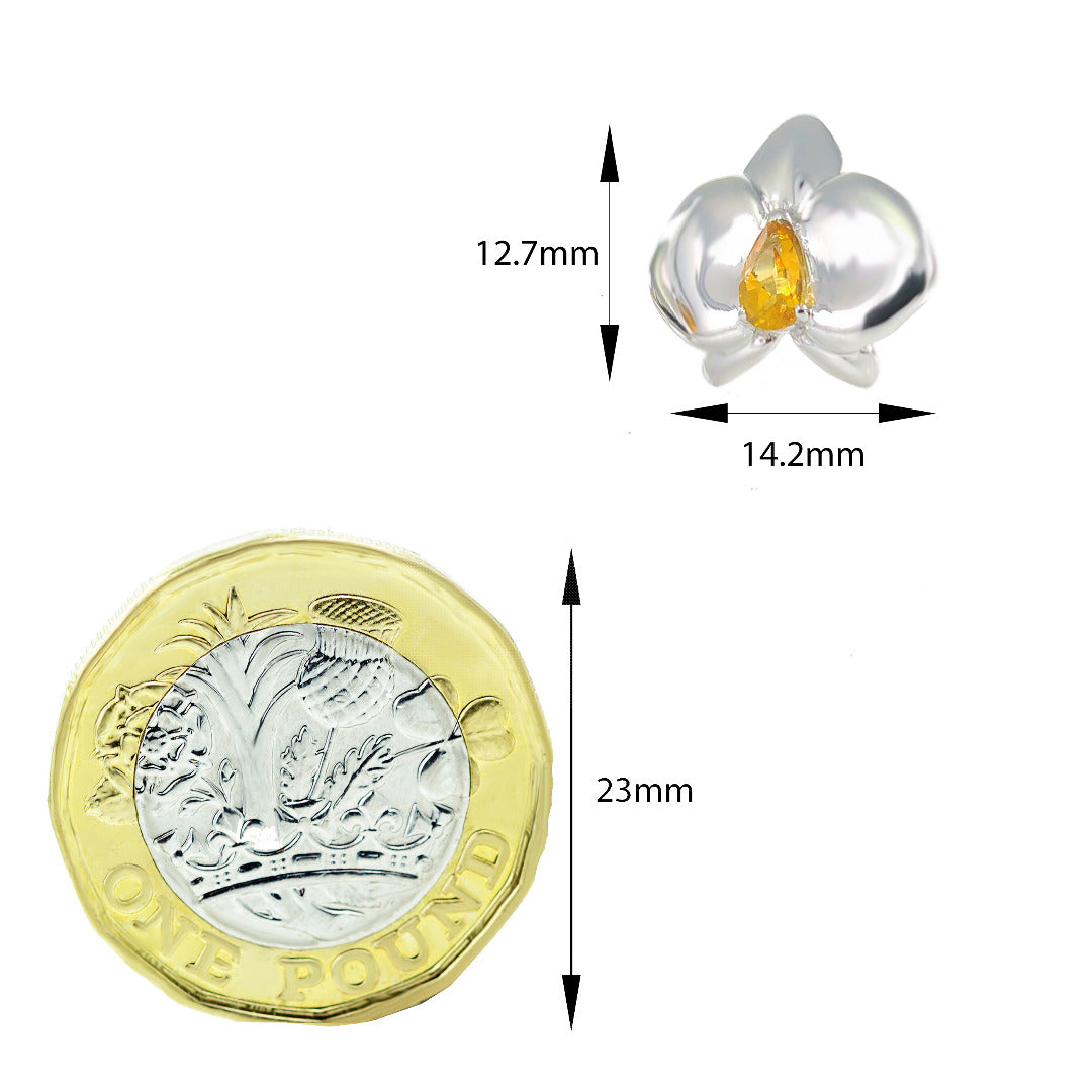 Silver Citrine Earrings Stud Aphrodite Orchid Natural Yellow 0.4ct