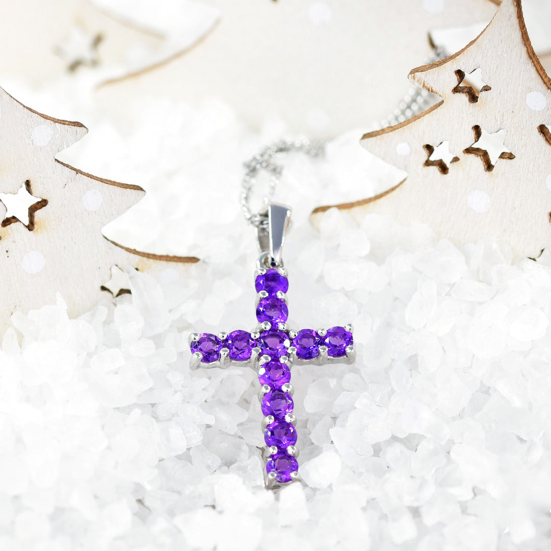 Amethyst Cross Pendant Sterling Silver