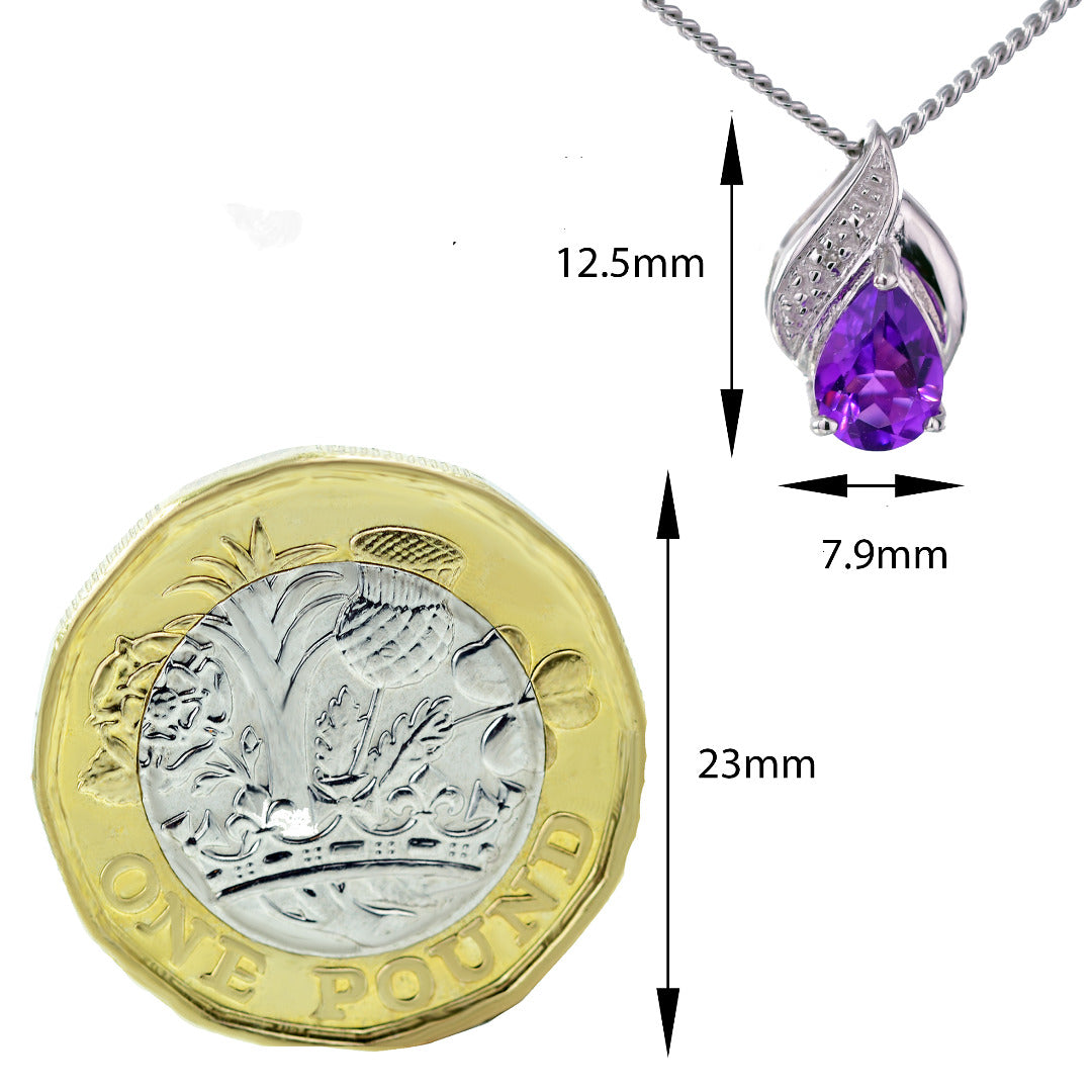 Sterling Silver Amethyst Pendant Natural Purple 0.65ct Real Diamond 18'' Chain