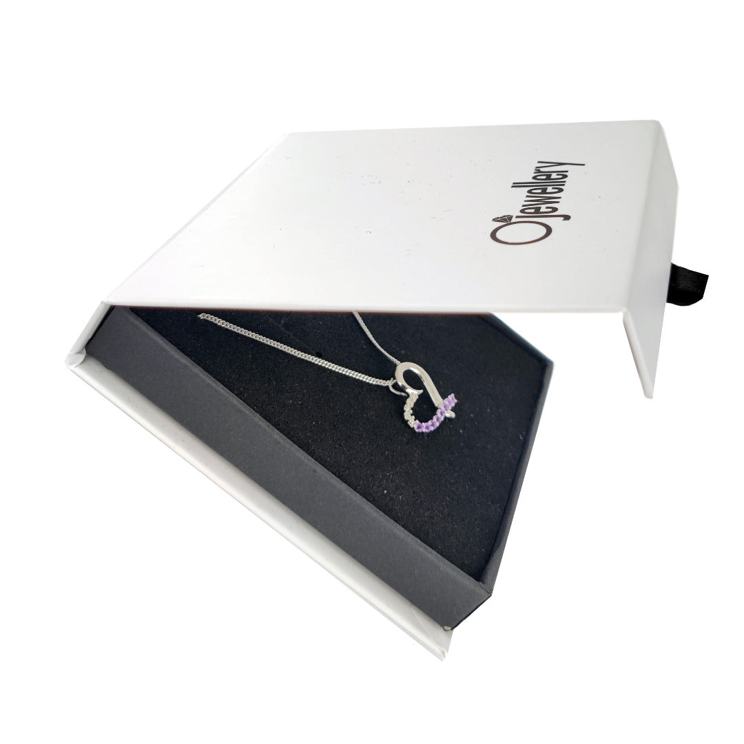 Amethyst and Diamond Heart Pendant Sterling Silver