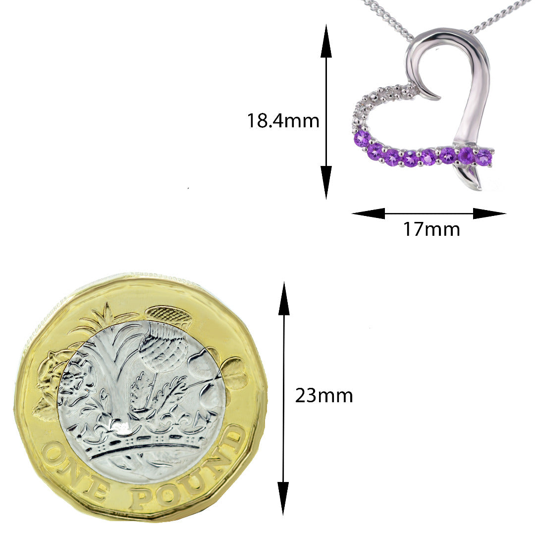 Amethyst and Diamond Heart Pendant Sterling Silver