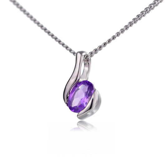 Amethyst Necklace Earring Set 0.91ct Purple Silver 18'' February Birthstone
