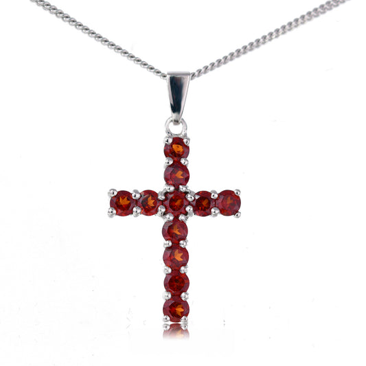 Garnet Cross Necklace Sterling Silver