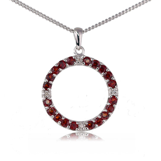 Silver Garnet Pendant 1ct Red Natural Real Diamond Circle 18'' Chain
