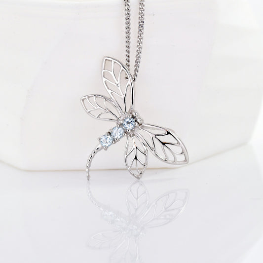 Sterling Silver Pendant Blue Topaz Dragon Fly
