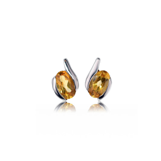 Sterling Silver Earrings Stud 0.46ct Citrine Oval Contemporary