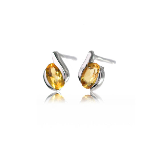 Sterling Silver Earrings Stud 0.46ct Citrine Oval Contemporary