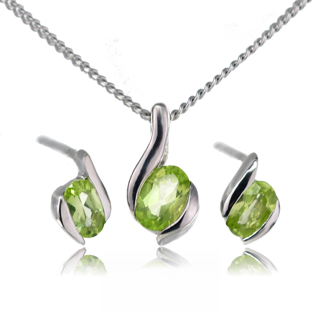 peridot necklace earring set contemporary sterling silver designed in the UK