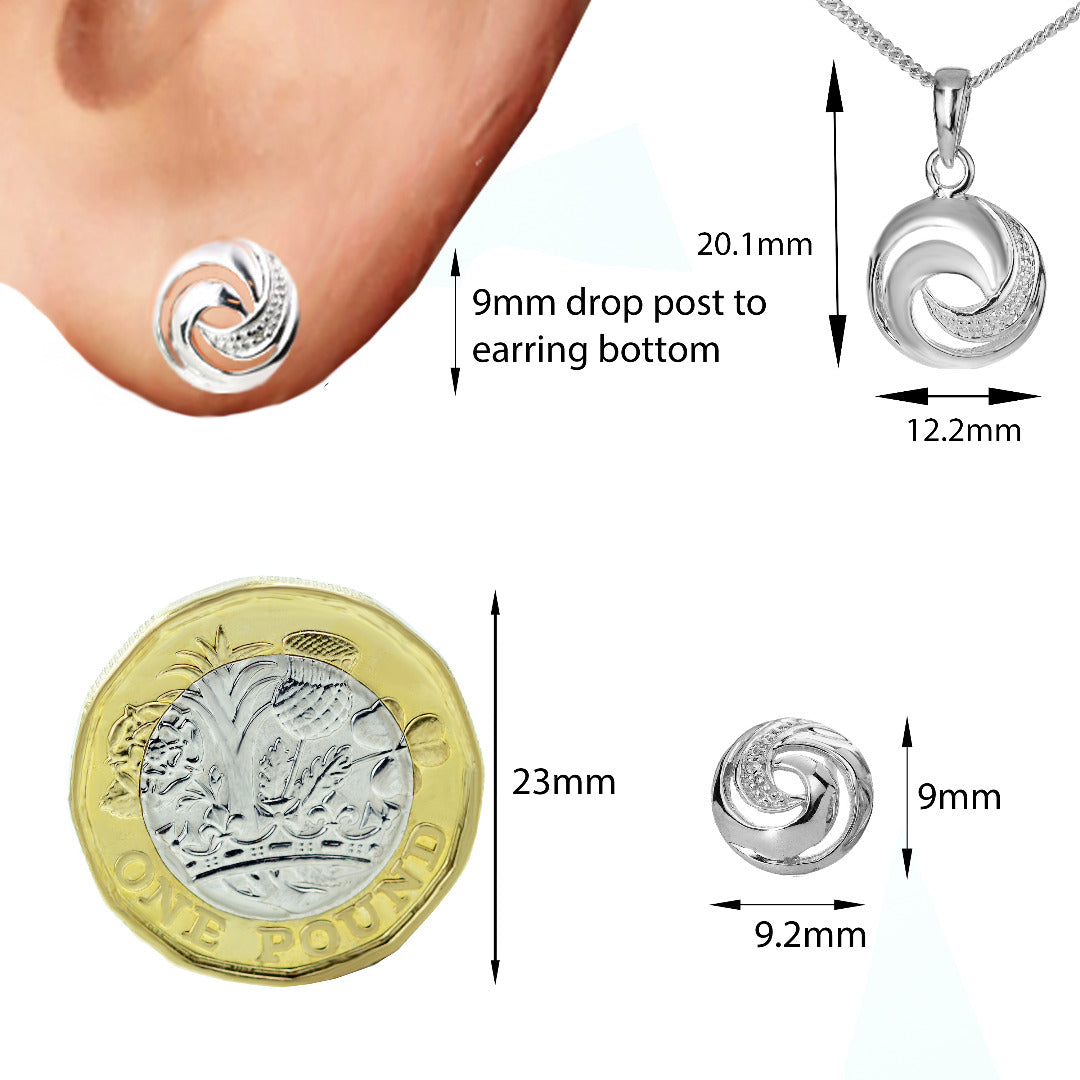 Diamond Necklace Earring Set Swirl Silver 18'' Chain April Birthstone