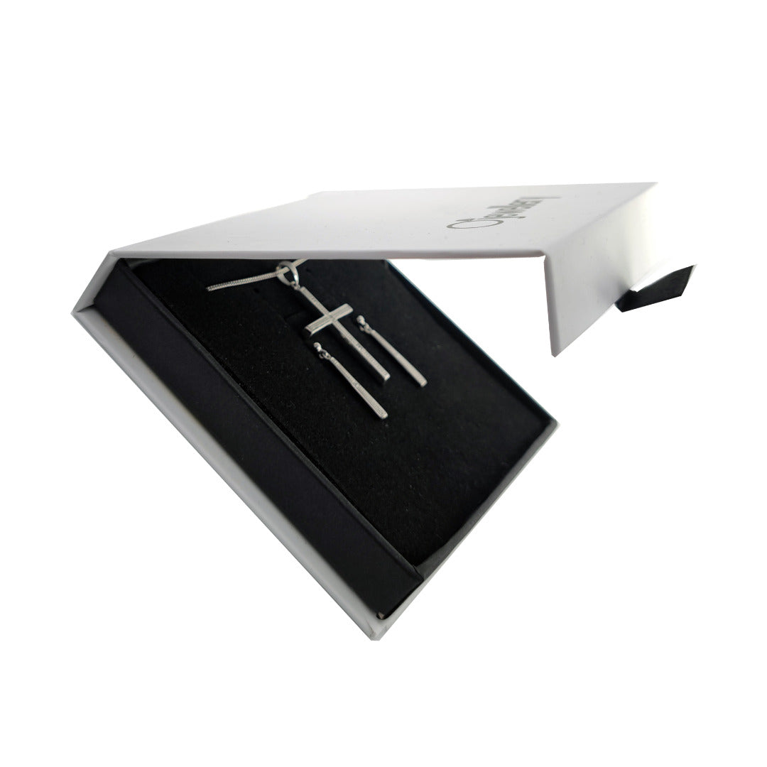 Diamond Cross Necklace Dangle Earring Set April Birthstone