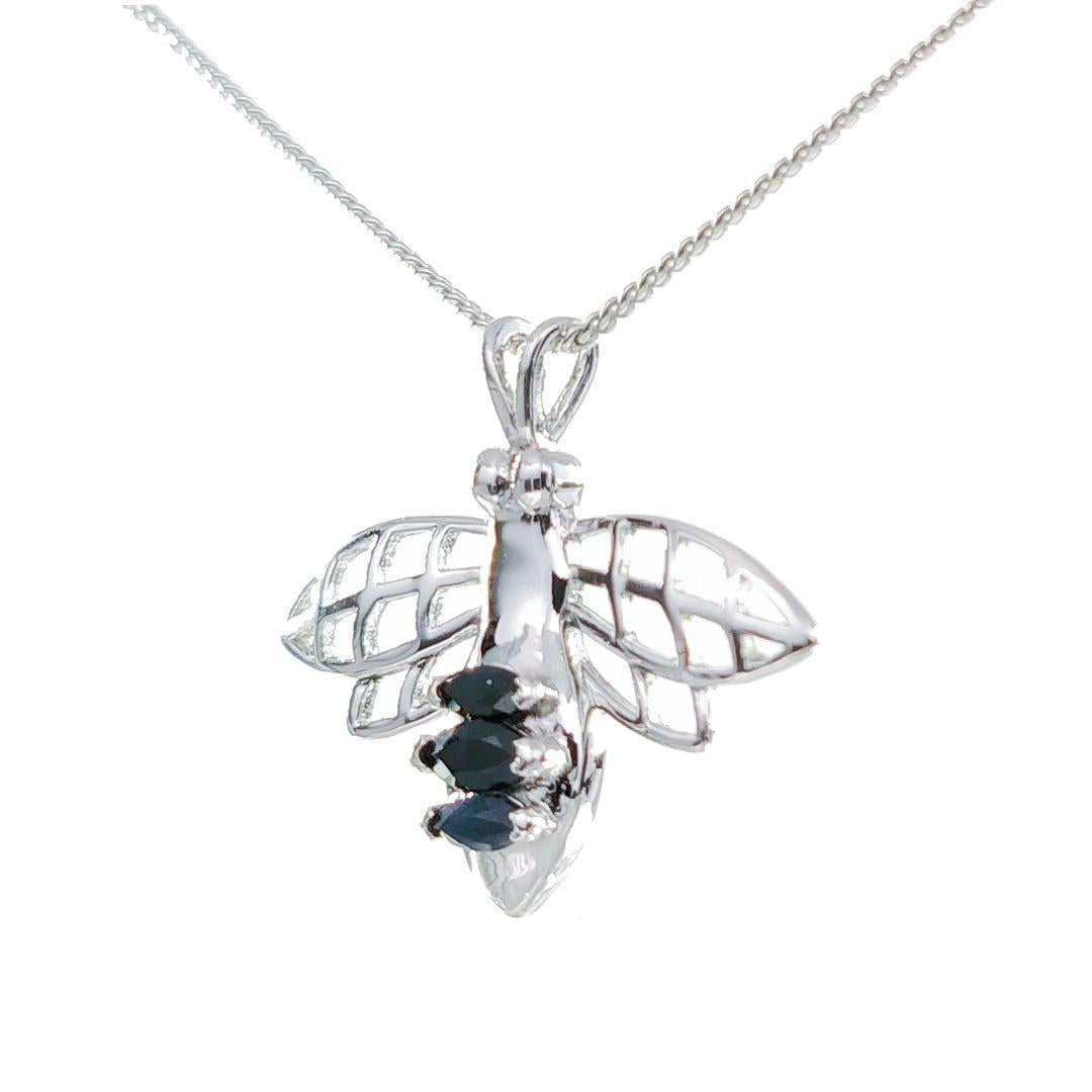 Sapphire Pendant Dangle Earring Set Bee 0.97ct Blue Sterling Silver