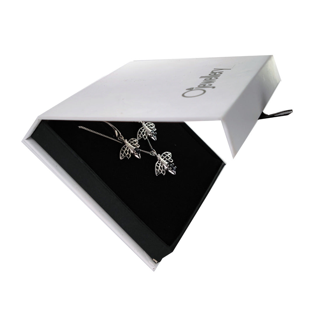 Sapphire Pendant Dangle Earring Set Bee 0.97ct Blue Sterling Silver
