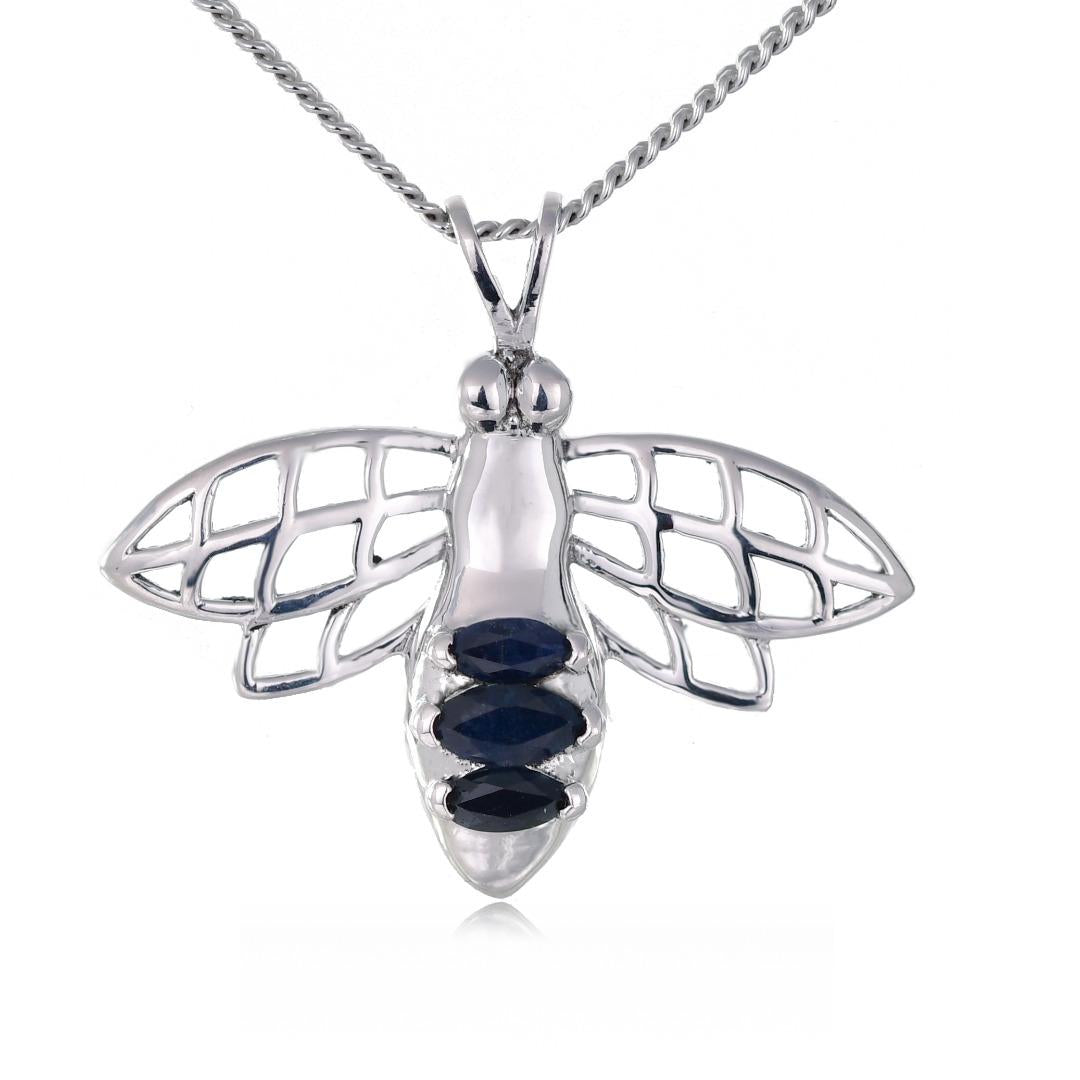 Sapphire Pendant Dangle Earring Set Bee 0.97ct Blue Sterling Silver