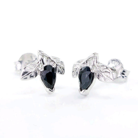 Sapphire Earrings 0.7ct Pear Blue Leaf Studs Sterling Silver