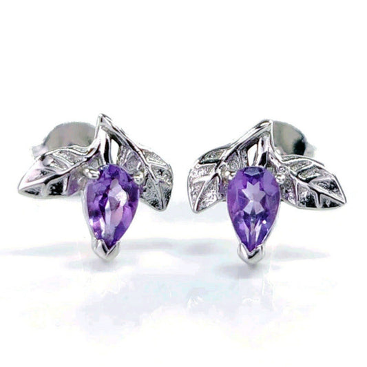 Amethyst Leaf Stud Earrings 0.4ct Sterling Silver