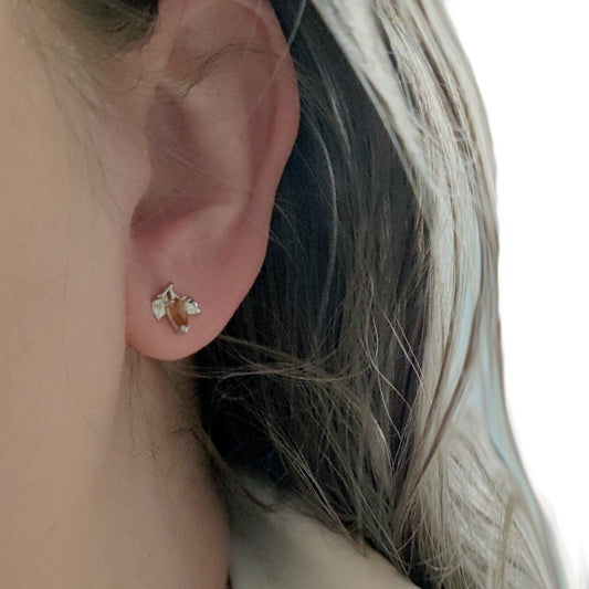 Citrine Earrings 0.4ct Yellow Leaf Detail Studs Silver November Birthstone