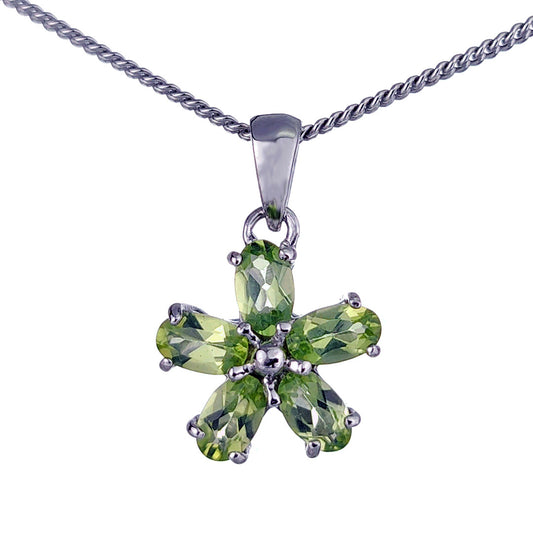 Peridot Necklace 1.4ct Flower Green Pendant Silver August Birthstone