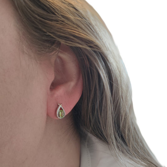 Peridot Earrings 0.5ct Pear Green Twist Studs Silver August Birthstone