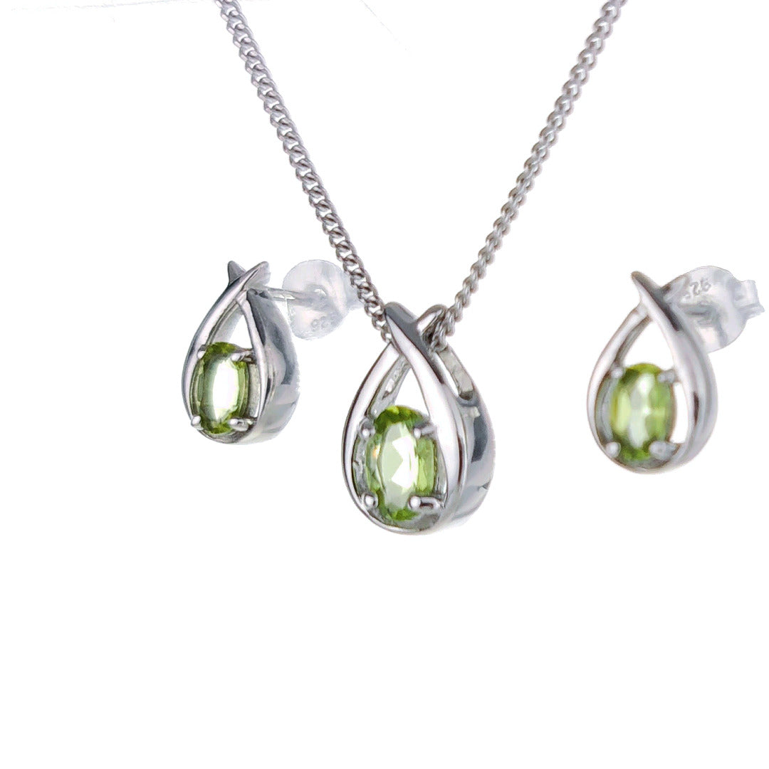 Peridot Necklace Earring Set 1ct Twist