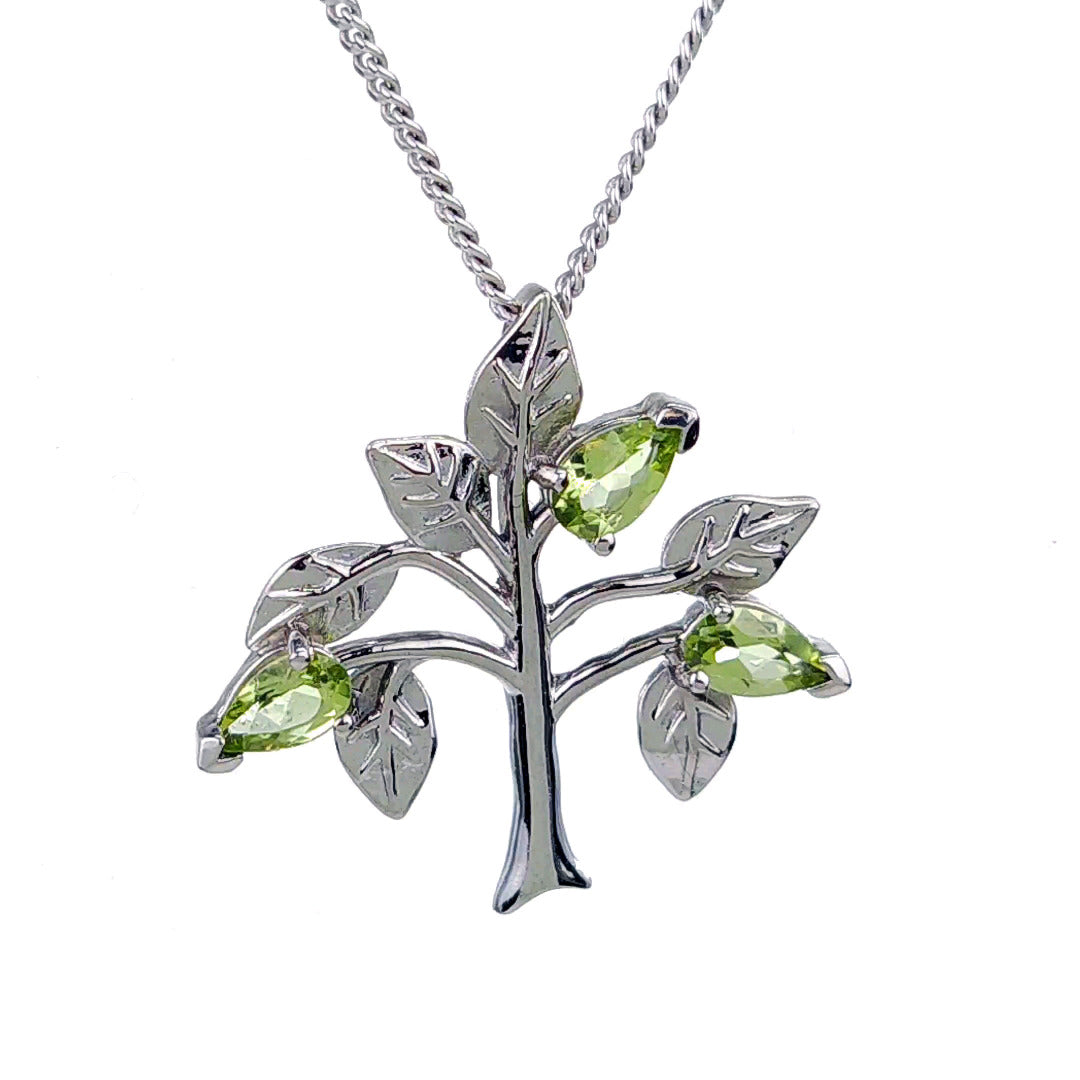 Peridot Necklace 0.75ct Pear Green Tree of Life Pendant Sterling Silver