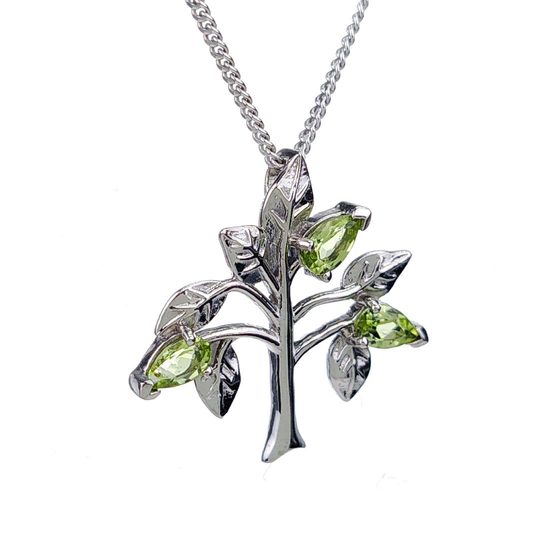 Peridot Necklace 0.75ct Pear Green Tree of Life Pendant Sterling Silver
