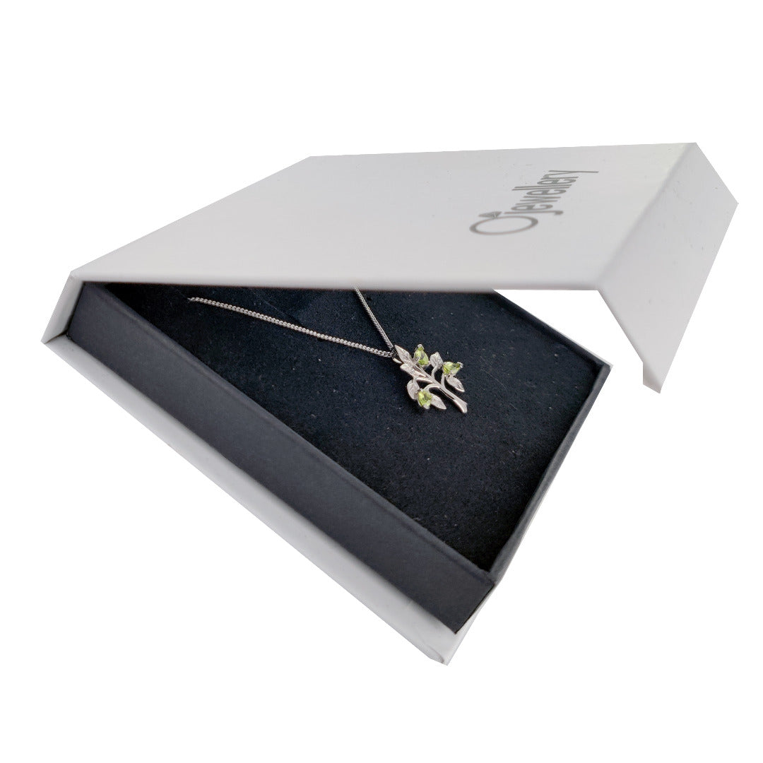 Peridot Necklace 0.75ct Pear Green Tree of Life Pendant Sterling Silver