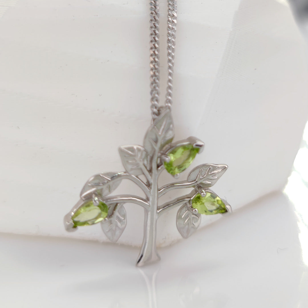 Peridot Necklace 0.75ct Pear Green Tree of Life Pendant Sterling Silver