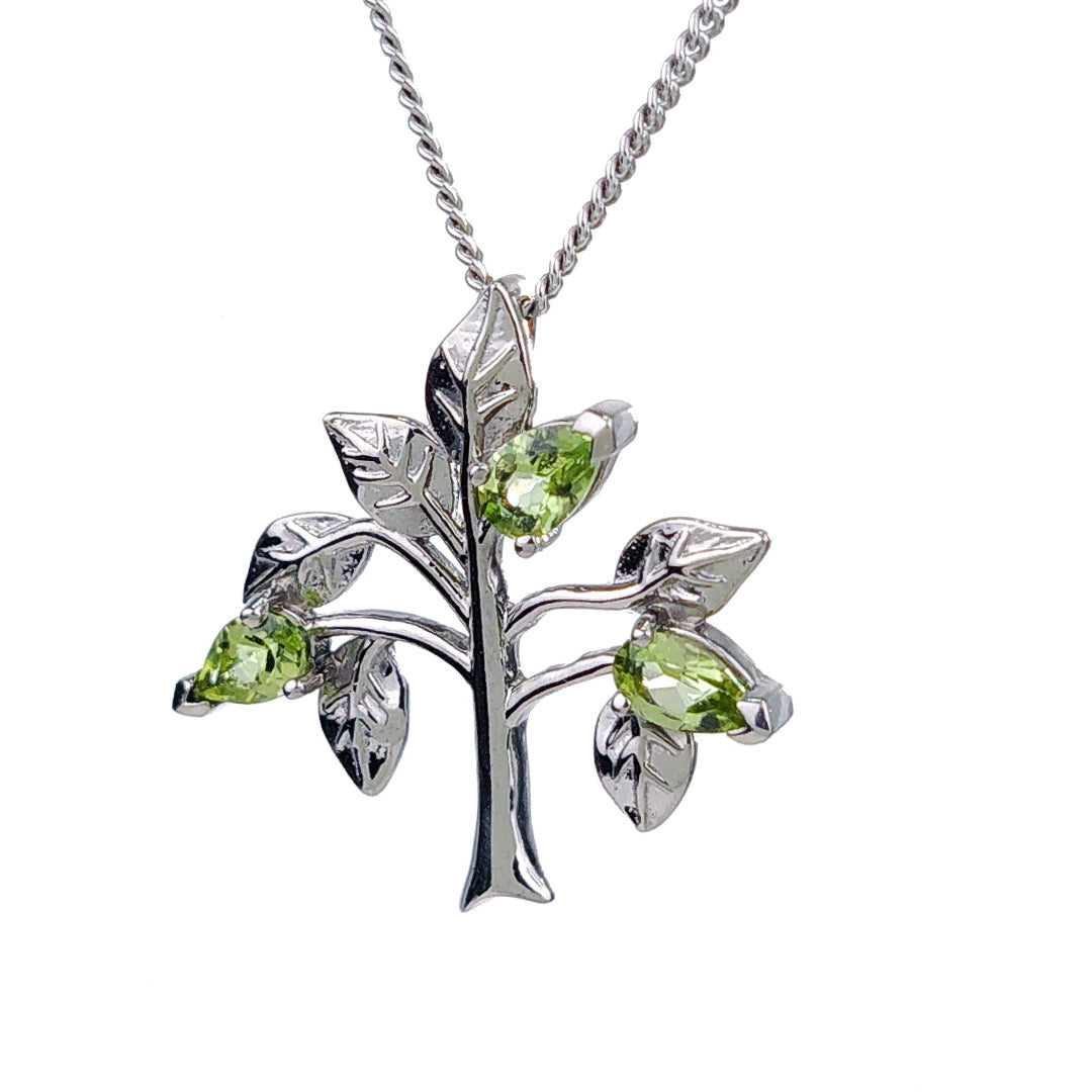 Peridot Necklace 0.75ct Pear Green Tree of Life Pendant Sterling Silver