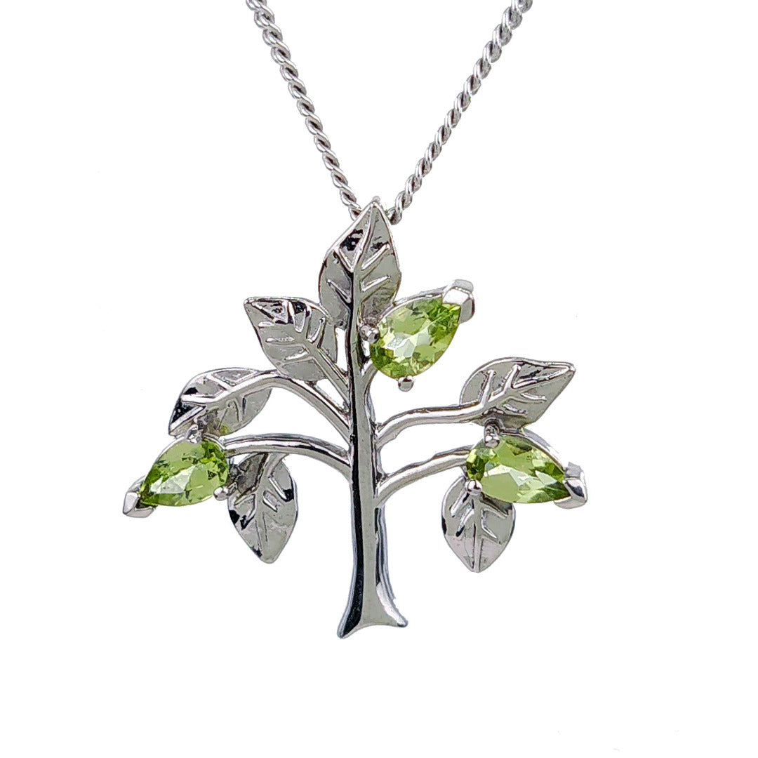 Peridot Necklace 0.75ct Pear Green Tree of Life Pendant Sterling Silver