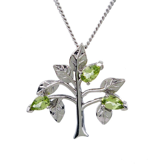 Peridot Necklace 0.75ct Pear Green Tree of Life Pendant Sterling Silver