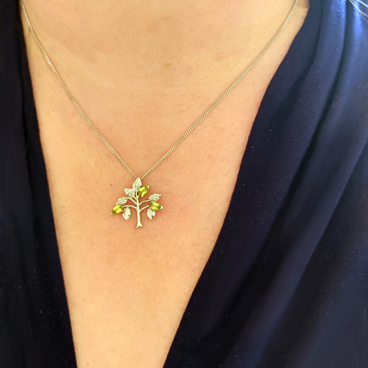 Peridot Necklace 0.75ct Pear Green Tree of Life Pendant Sterling Silver