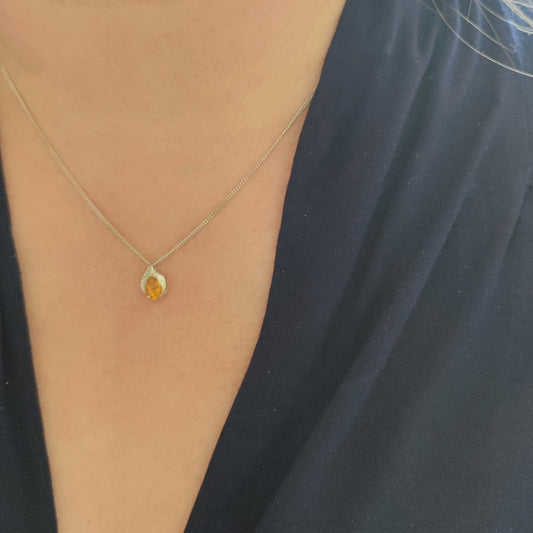 Citrine Necklace Diamond 0.65ct Yellow Pendant Sterling Silver November Birthstone