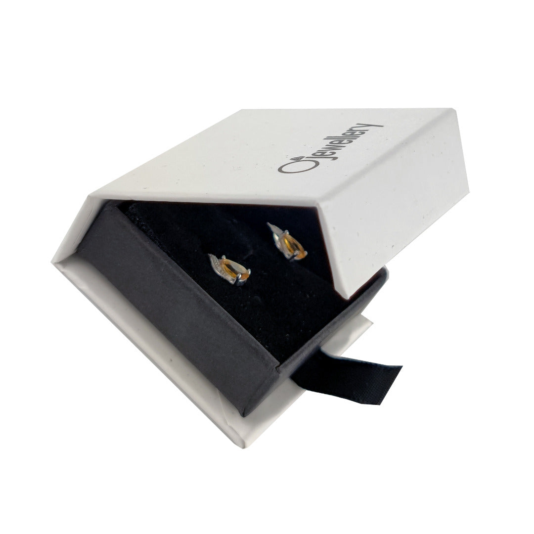 Citrine Earrings Diamond 0.7ct Pear Studs Sterling Silver November Birthstone
