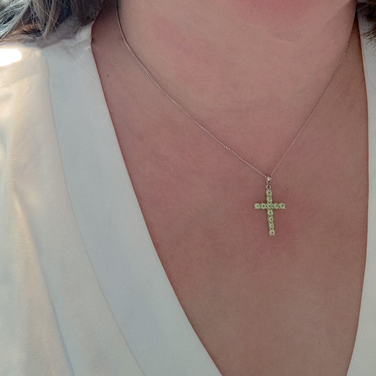 Peridot Necklace 1.32ct Cross Green Pendant Sterling Silver August Birthstone