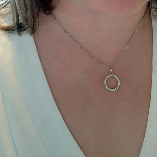 Peridot Necklace Diamond 1ct Green Circle Pendant Sterling Silver August Birthstone