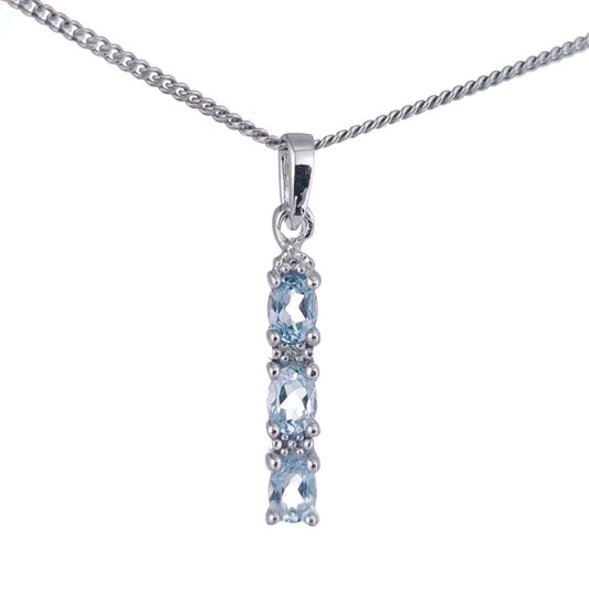 Topaz Necklace Diamond Drop Blue Pendant Sterling Silver December Birthstone