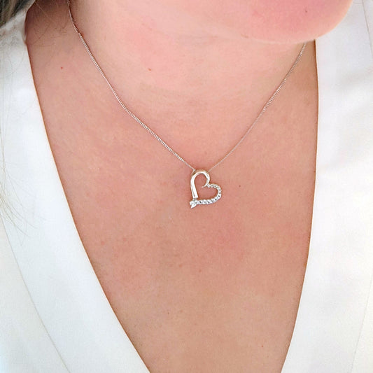 Topaz Necklace Diamond 0.32ct Heart Blue Pendant Sterling Silver December Birthstone