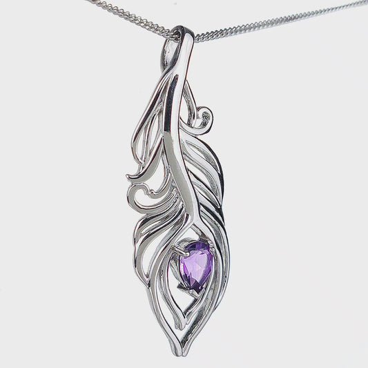 Amethyst Peacock Feather Necklace 0.65ct Sterling Silver