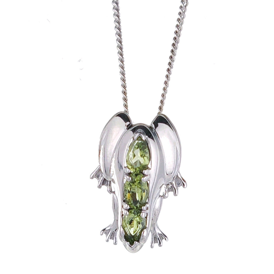Peridot Green Frog Necklace Sterling Silver 18'' Chain August Birthstone