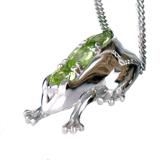 Peridot Green Frog Necklace Sterling Silver 18'' Chain August Birthstone