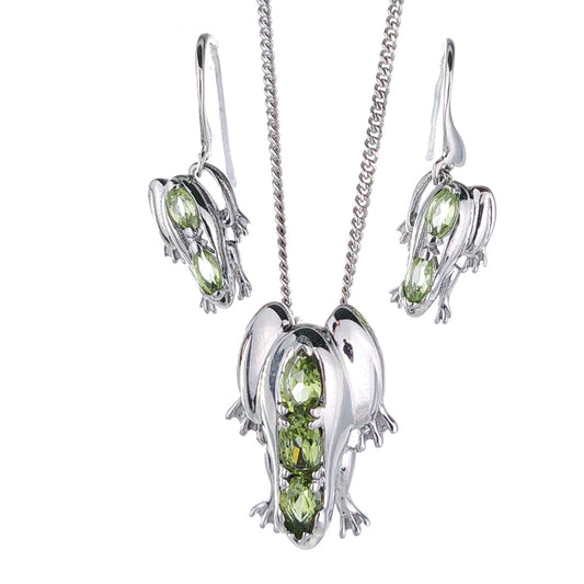 Peridot Frog Set Dangle Earrings Necklace