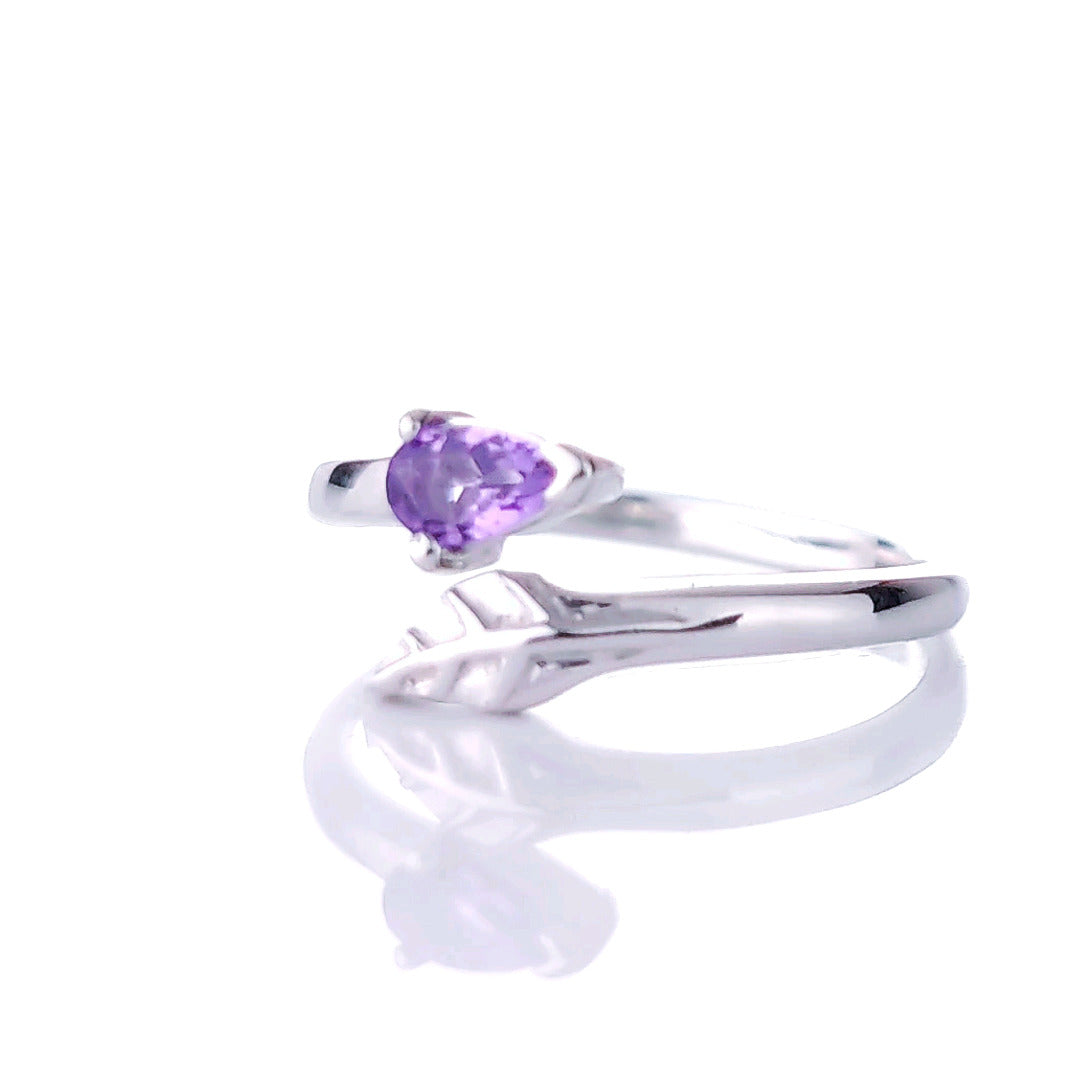 Sterling Silver Amethyst Leaf Ring Size I-T Adjustable Purple February Birthday