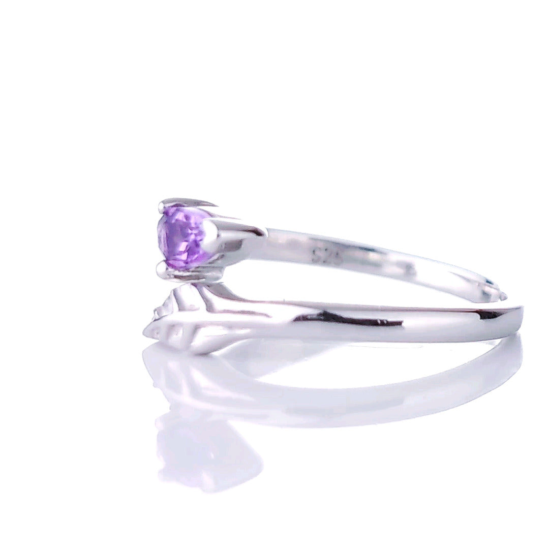 Sterling Silver Amethyst Leaf Ring Size I-T Adjustable Purple February Birthday