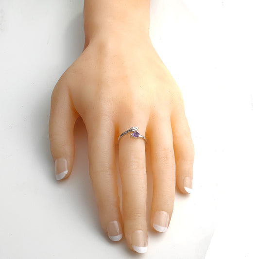 Sterling Silver Amethyst Leaf Ring  Size I-T Adjustable Purple February Birthday