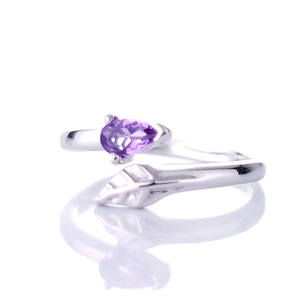 Sterling Silver Amethyst Leaf Ring Size I-T Adjustable Purple February Birthday