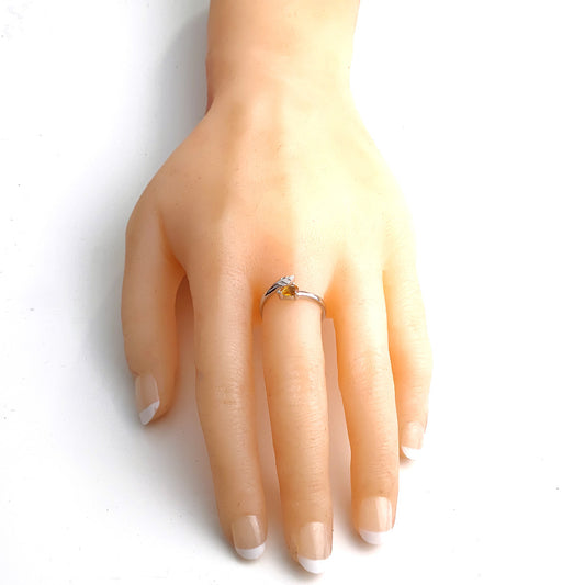 Sterling Silver Citrine Leaf Ring Size I-T Adjustable Yellow November Birthstone