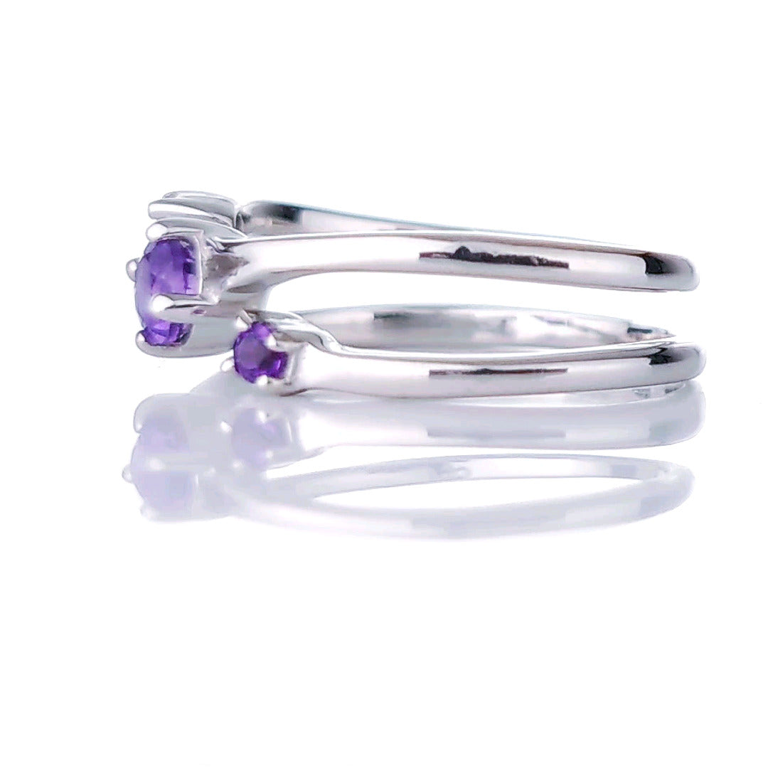 Amethyst Adjustable Round Trilogy Ring Size J-S Sterling Silver